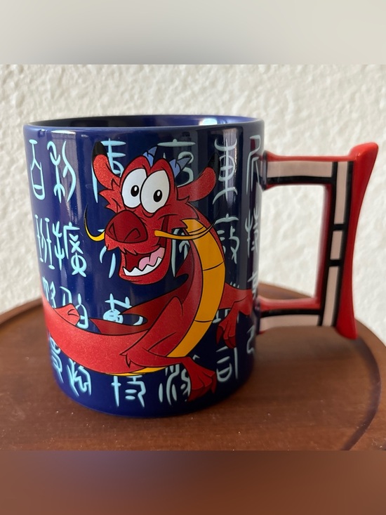 Disney Other - Disney Parks Mulan Mushu Dragon Ceramic Coffee Mug Chinese Characters Blue Red